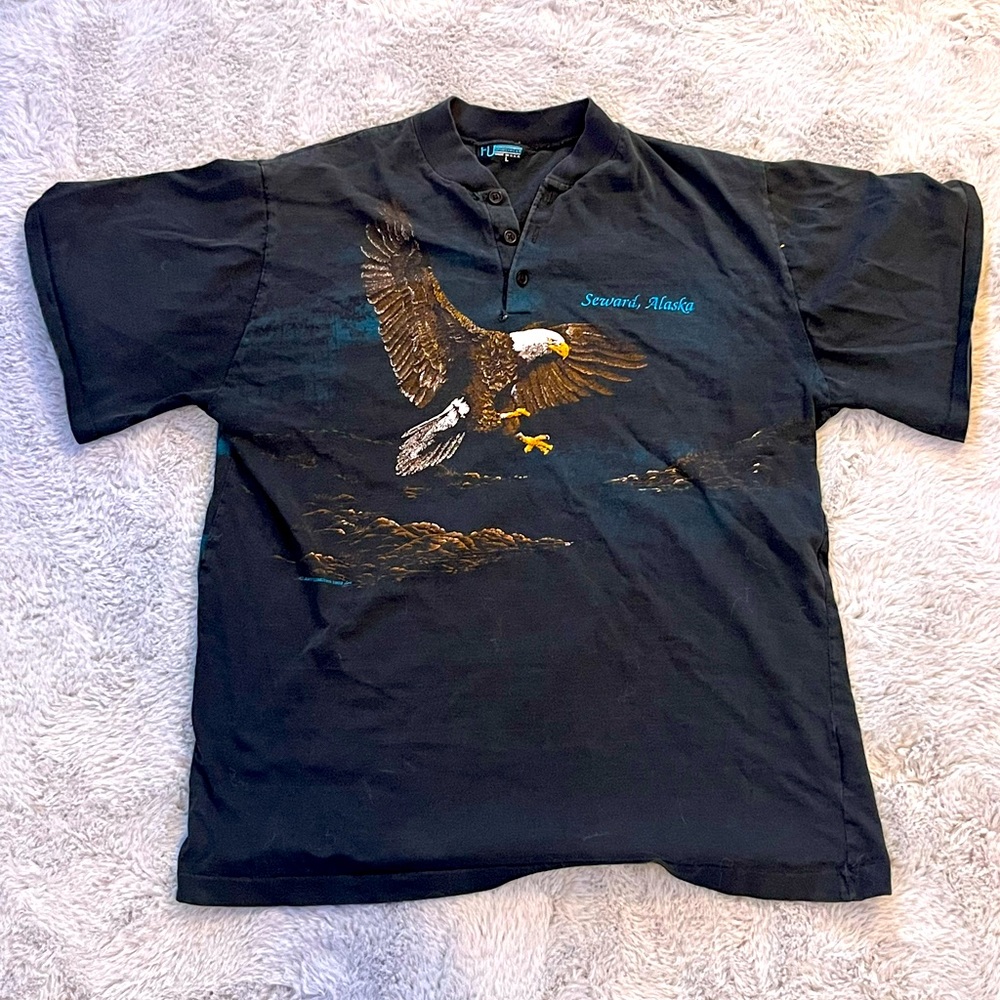 Vintage single stich eagle collared tshirt mens large